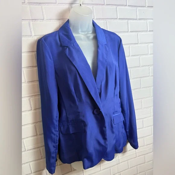 Dana Buchman Royal Blue Satin Blazer Size 8 Single Button Career Jacket - Picture 3 of 14
